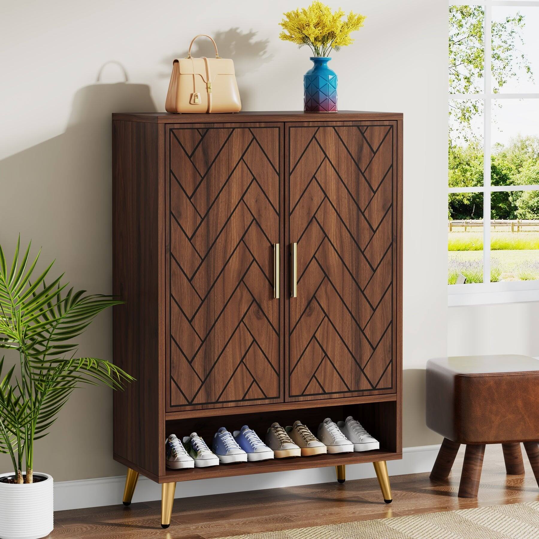 Angle. Tribesigns - Office Storage Cabinet, For Everyday Organization in Workspaces and Office Reception Areas - Dark Brown.