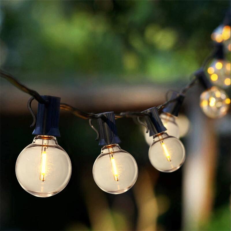 Alt View 5. HTUTWOO - 197FT LED Outdoor String Lights - 100 Shatterproof Bulbs Waterproof Patio Lights,Plug-in Warm White Hanging for Backyard - Black.