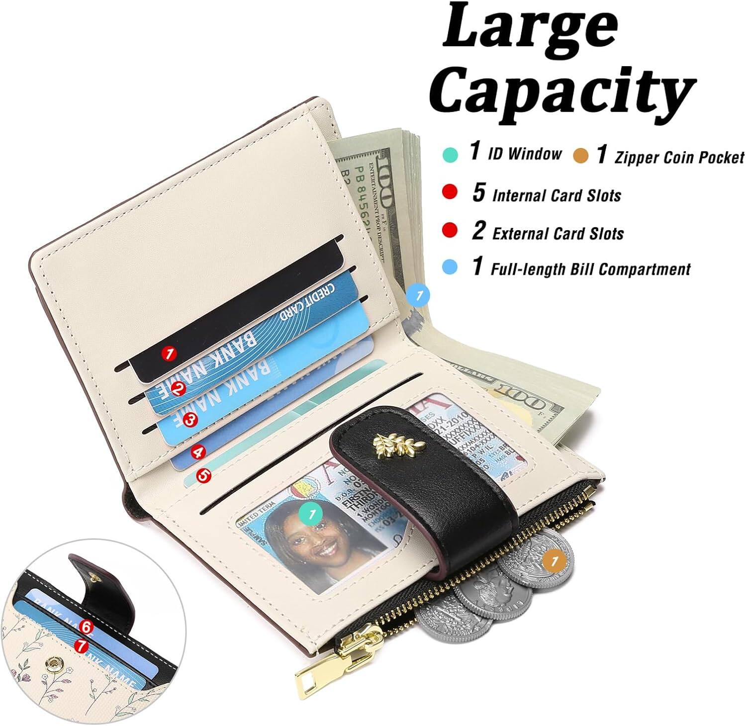 Large Capacity

- 1 ID Window
- 1 Zipper Coin Pocket
- 5 Internal Card Slots
- 2 External Card Slots
- 1 Full-length Bill Compartment