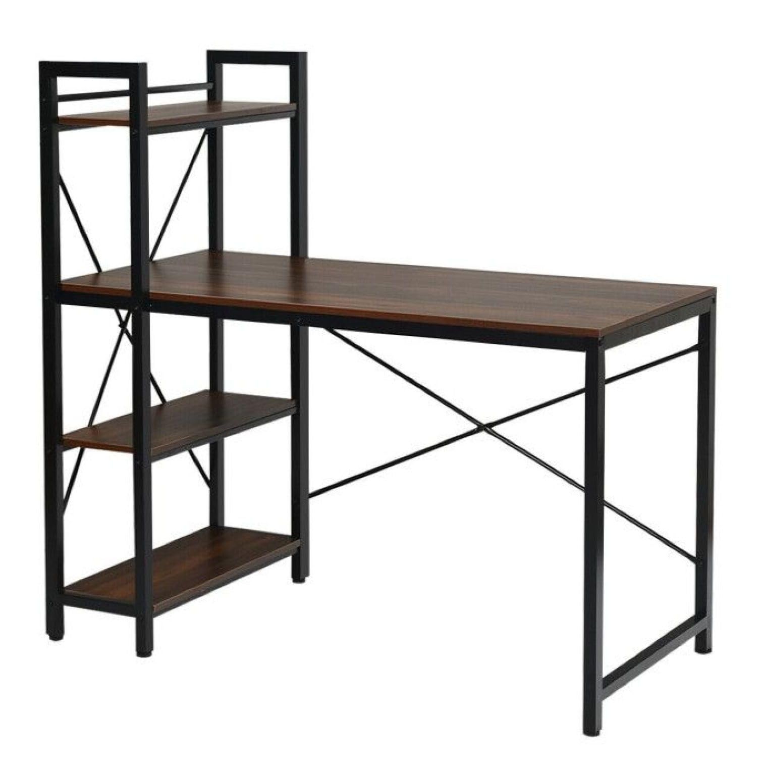 Ecooso - 47.5" Computer Writing Desk with 4-Tier Shelves, Study Table for Home Office - Rustic brown