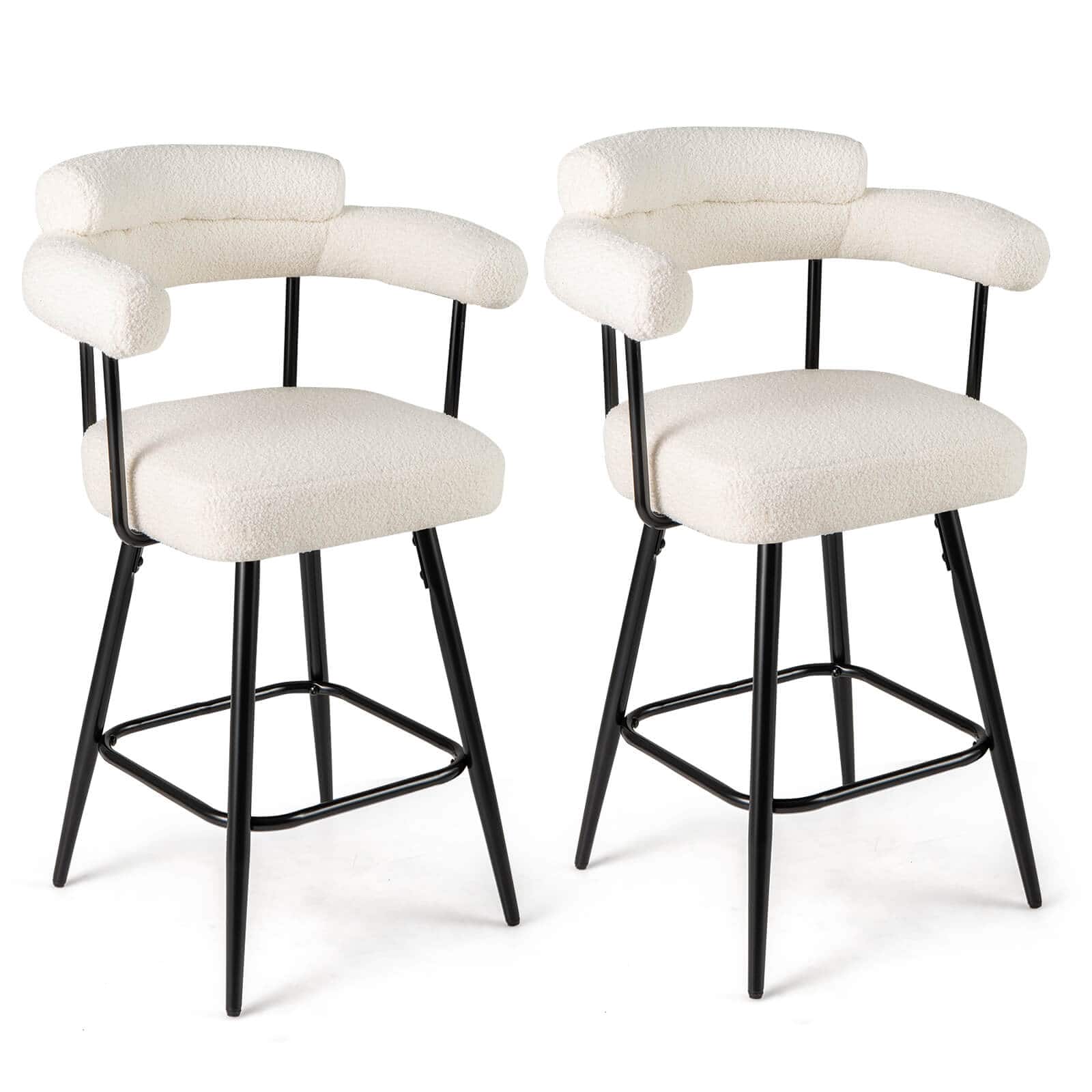 "Costway - 27"" Swivel Bar Stool Set of 2 with Curved Back & Arms & Metal Legs & Footrest - White" price history on PriceWatchPro