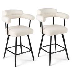 Front. Costway - Costway 27" Swivel Bar Stool Set of 2 with Curved Back & Arms & Metal Legs & Footrest - White.