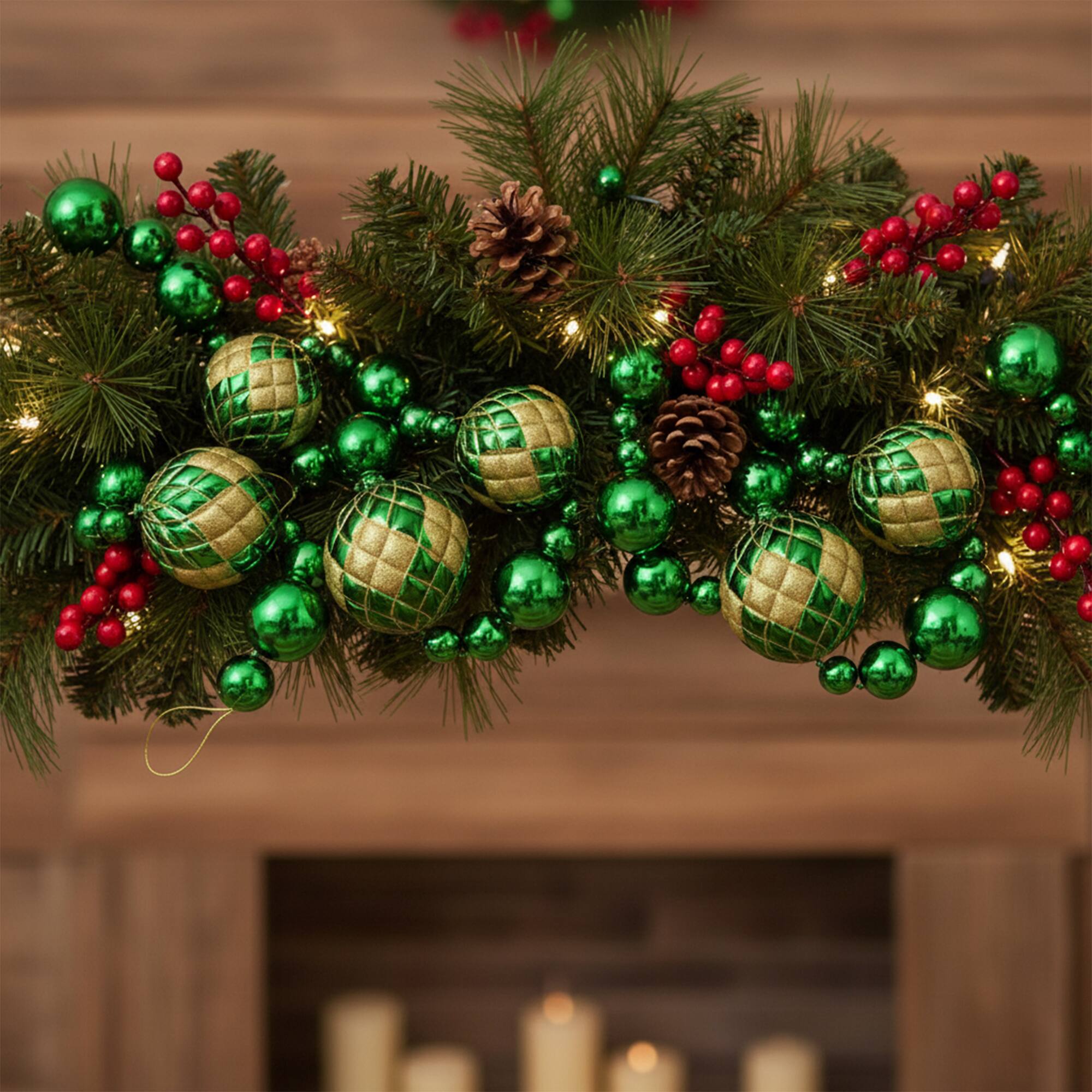 Alt View 2. Northlight - 6' Shiny Green Shatterproof Christmas Ball Garland with Gold Glitter Accents - Green.