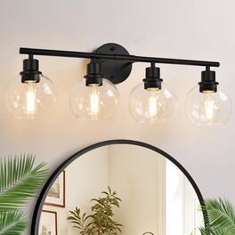 Cedar Assembly - Upgrade Bathroom Light Fixtures And Lights Over Mirror With Clear Glass Globe Shade Vanity For Kitchen Livi - Matte Black 4-Light