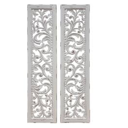 Manhattan Lane - Ozy Carved Wall Art Panel Set of 2, Handcrafted Distressed Mango Wood, 50 Inch Tall - White