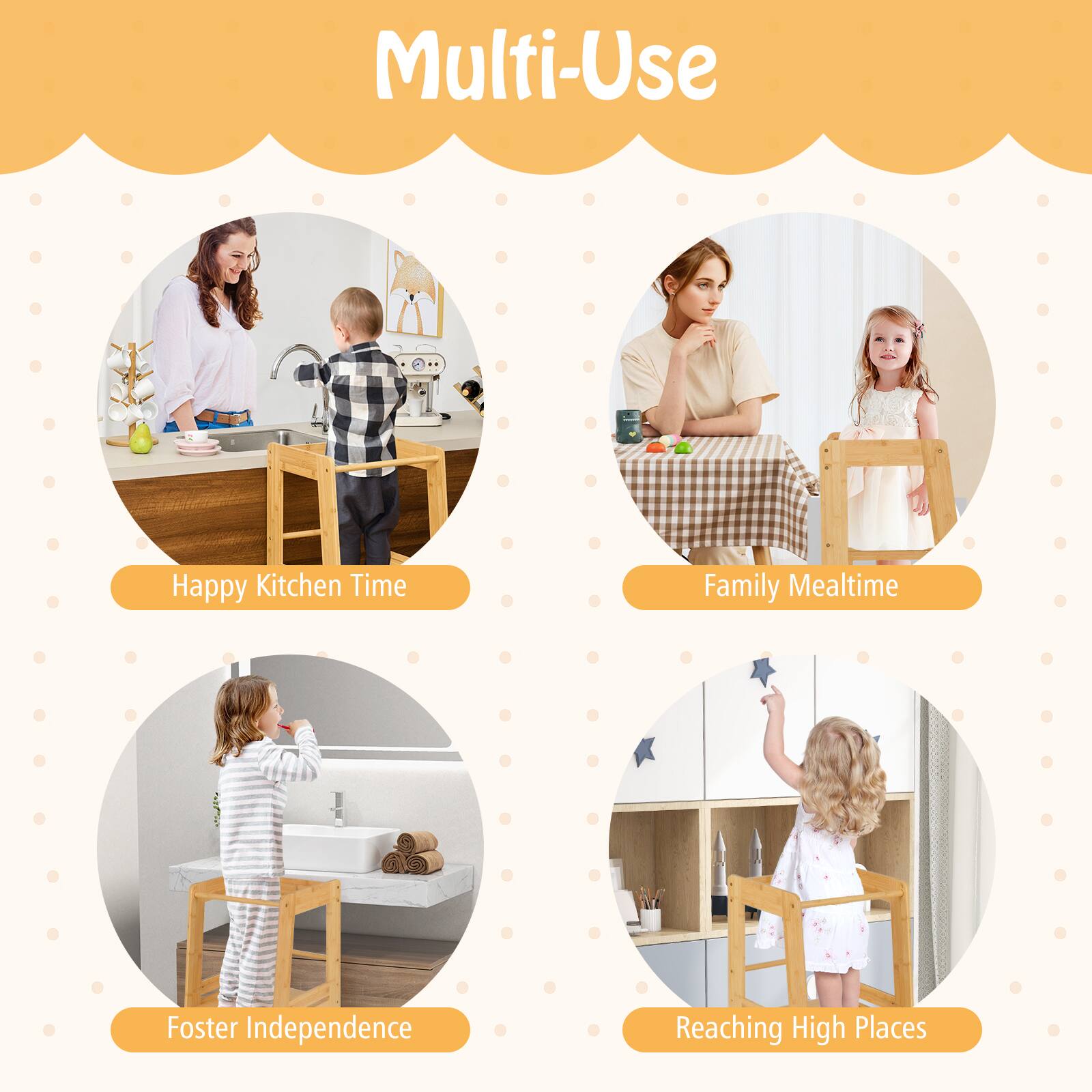 Multi-Use

- Happy Kitchen Time
- Family Mealtime
- Foster Independence
- Reaching High Places