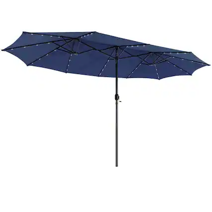 Front. Kadyn - 15 Feet Twin Patio Umbrella with 48 Solar LED Lights-Navy, Patio Offset Umbrella with Easy Tilt Adjustment.