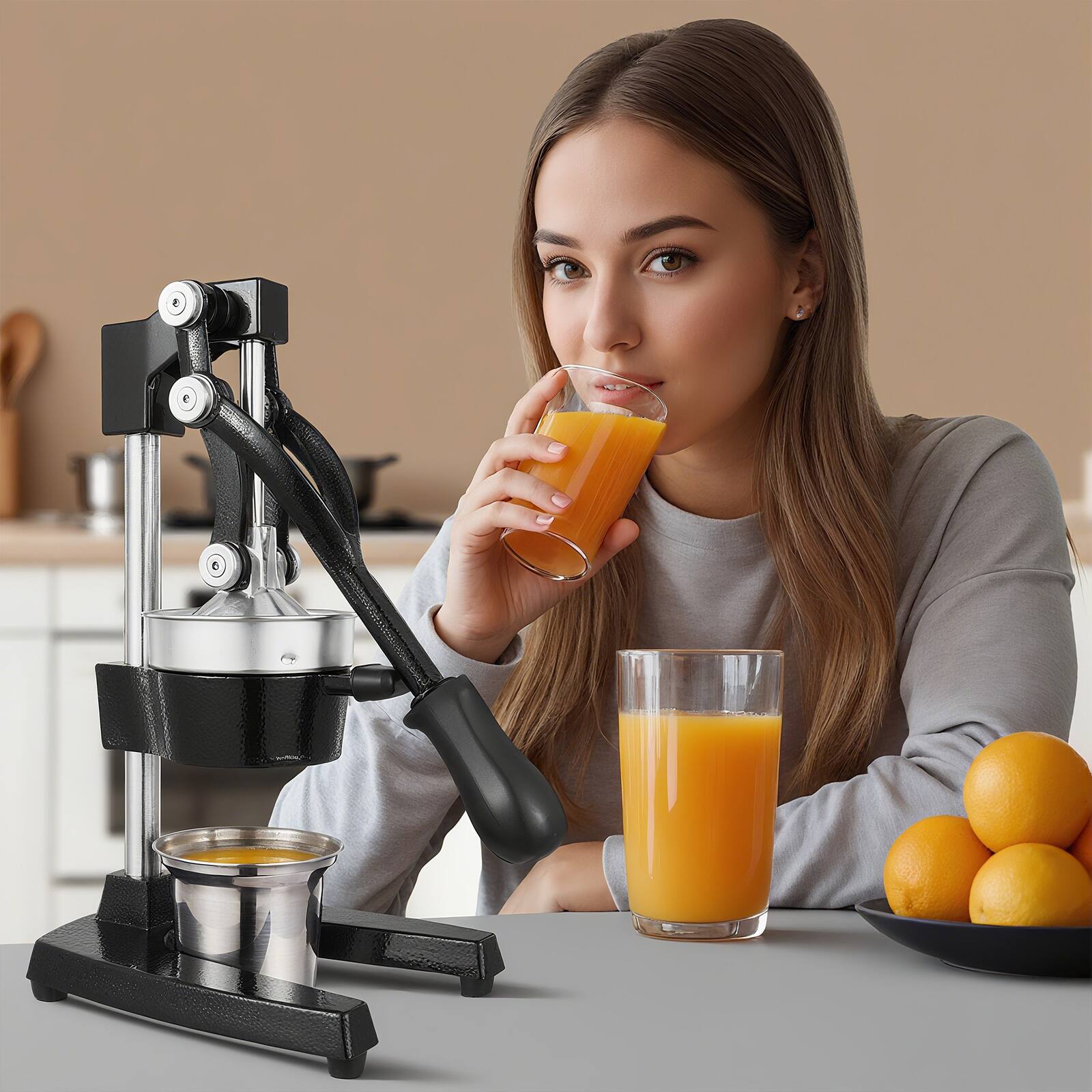 Angle. FOHERE - FOHERE Manual Citrus Juicer Easy Juicing, Easy Clean Stainless Steel and Cast Iron - black.