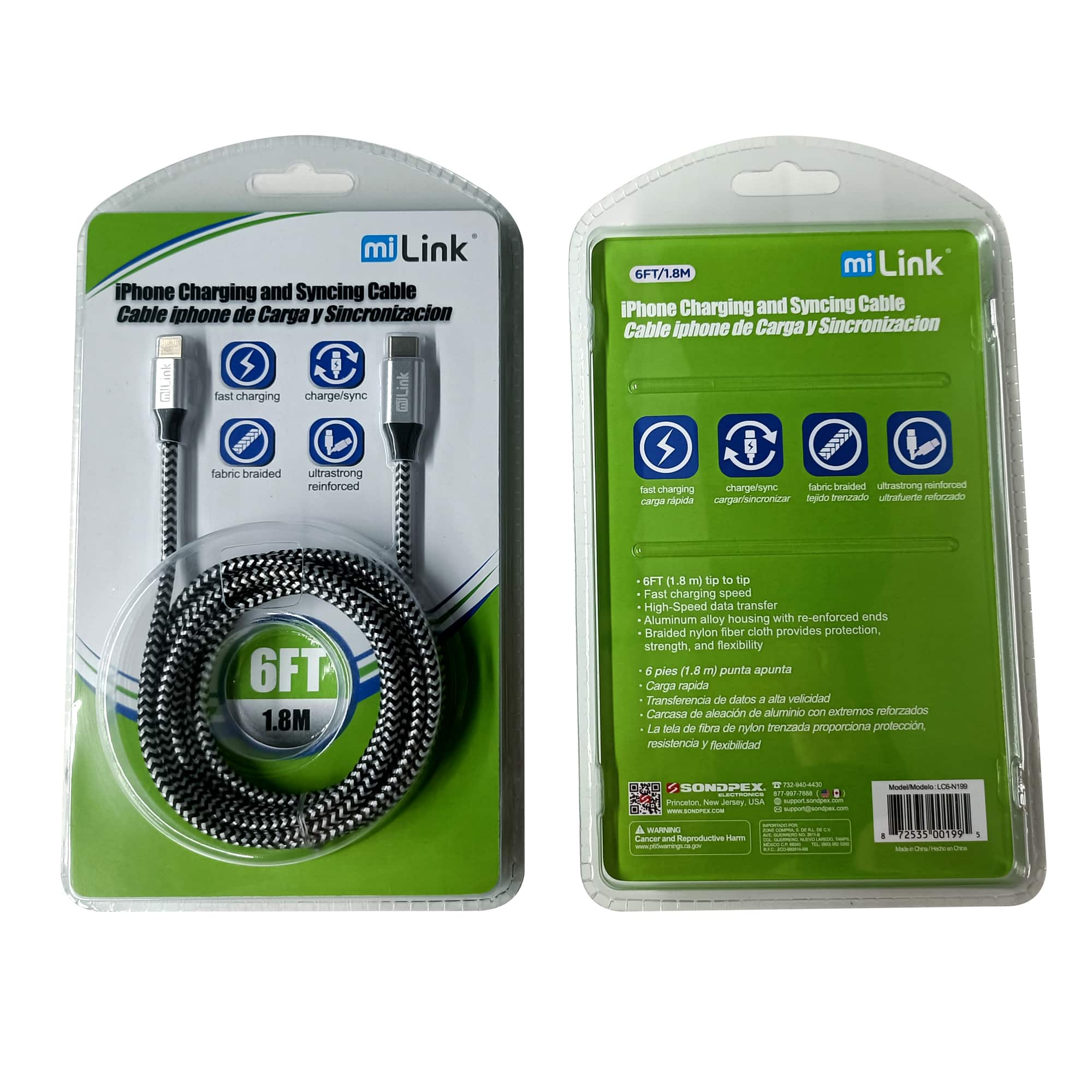 miLink - 6' iPhone to Type-C Charging and Syncing Cable