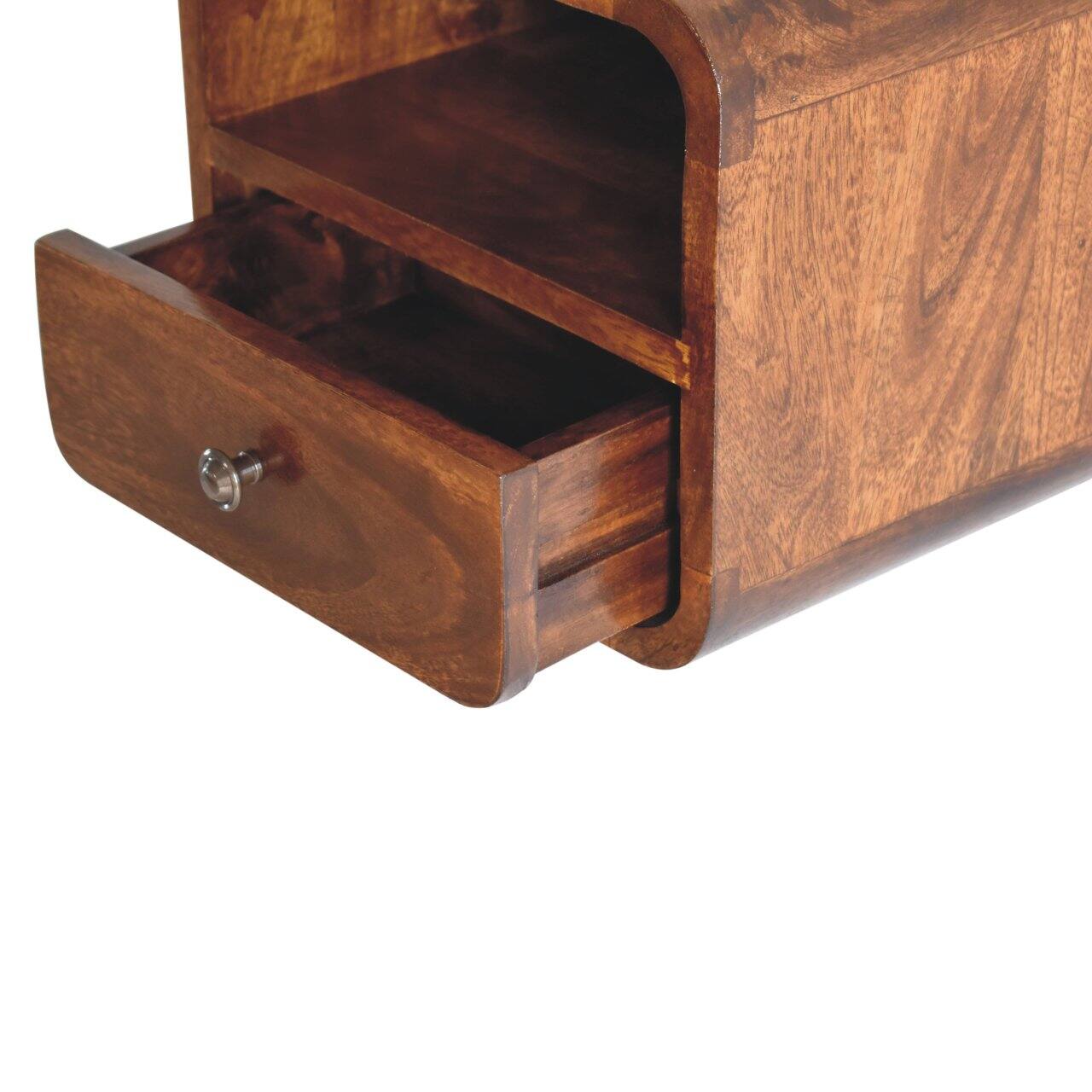 Alt View 2. Tiramisubest - Wall-Mounted Mini Chestnut Bedside with Open Slot and Drawer - Brown.