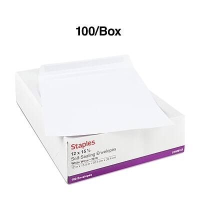 100/Box Staples 12 x 15% Envelopes Self-Sealing Wove White 28 Ib 39 cm 15.5 in 100 Envelopes