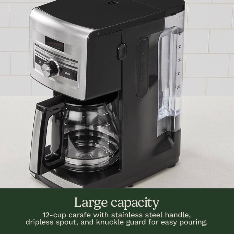 BREW

Large capacity 12-cup carafe with stainless steel handle, dripless spout, and knuckle guard for easy pouring.
