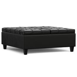 Simpli Home - Harrison 40 inch Wide Large Square Coffee Table Storage Ottoman Vegan Leather - Midnight Black
