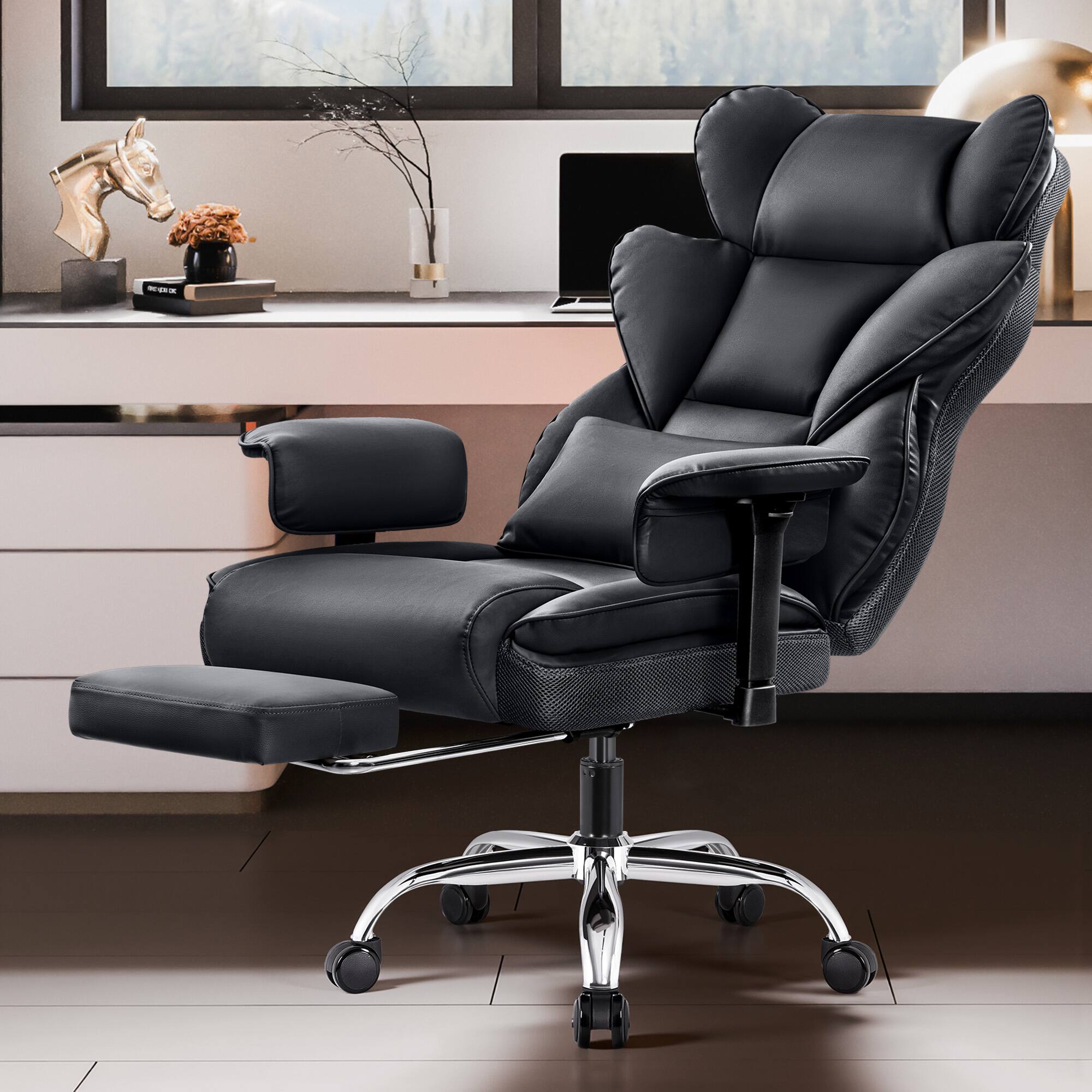Angle. Brick Attic - 500LBS Big & Tall Office Chair, Leather Gaming Chair with Footrest Lumbar Support, Adjustable Armrest - Black - Black.