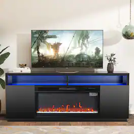 Ihomeadore - 68" LED TV Stand with Storage and 36" Insert Electric Fireplace for TVs up to 78" - Black