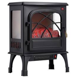 Glintex - 25.5 Inch Freestanding Electric Fireplace Stove Heater, 1500W 5120BTU with Timer, Remote, Overheat Protection - Black