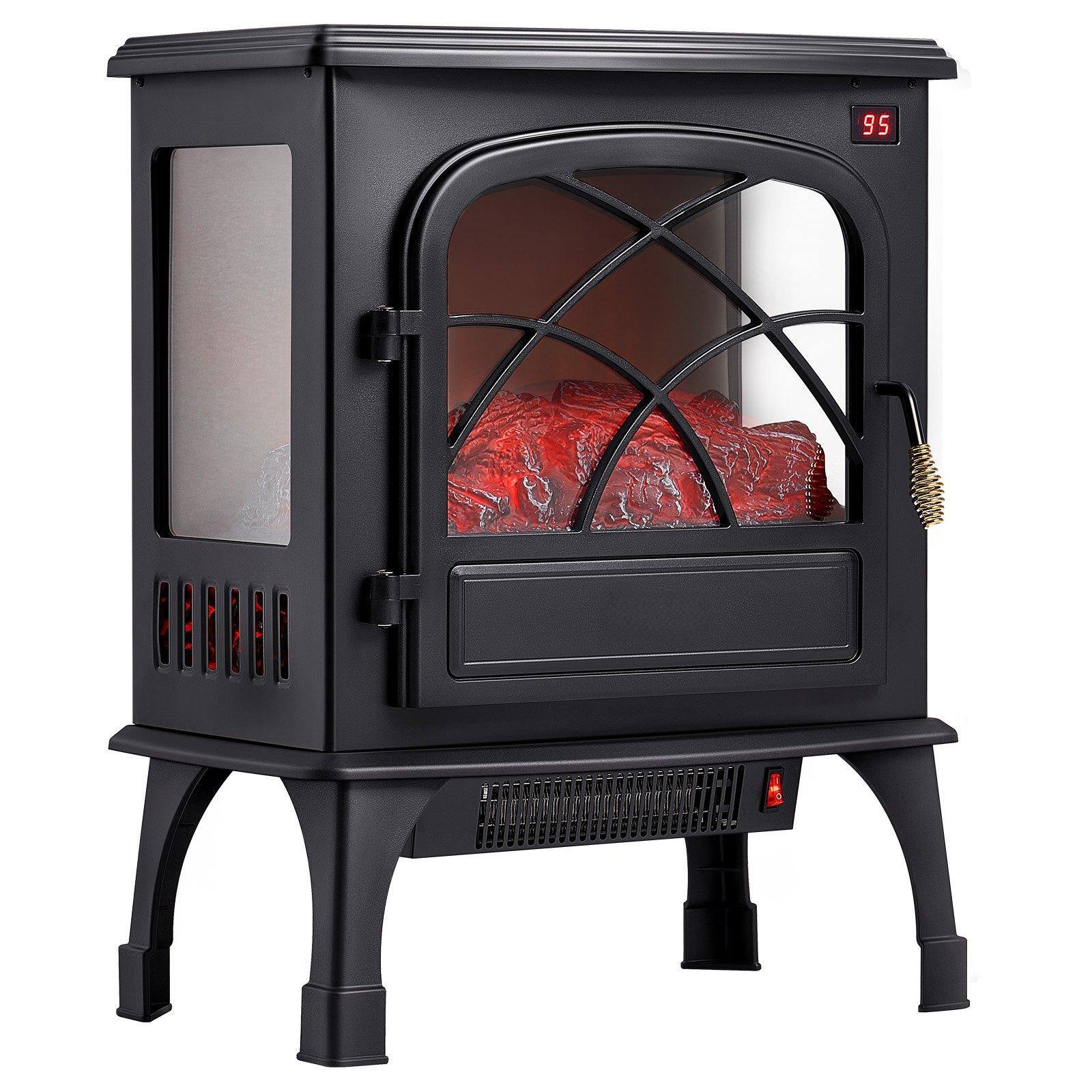 Front. Glintex - 25.5 Inch Freestanding Electric Fireplace Stove Heater, 1500W 5120BTU with Timer, Remote, Overheat Protection - Black.