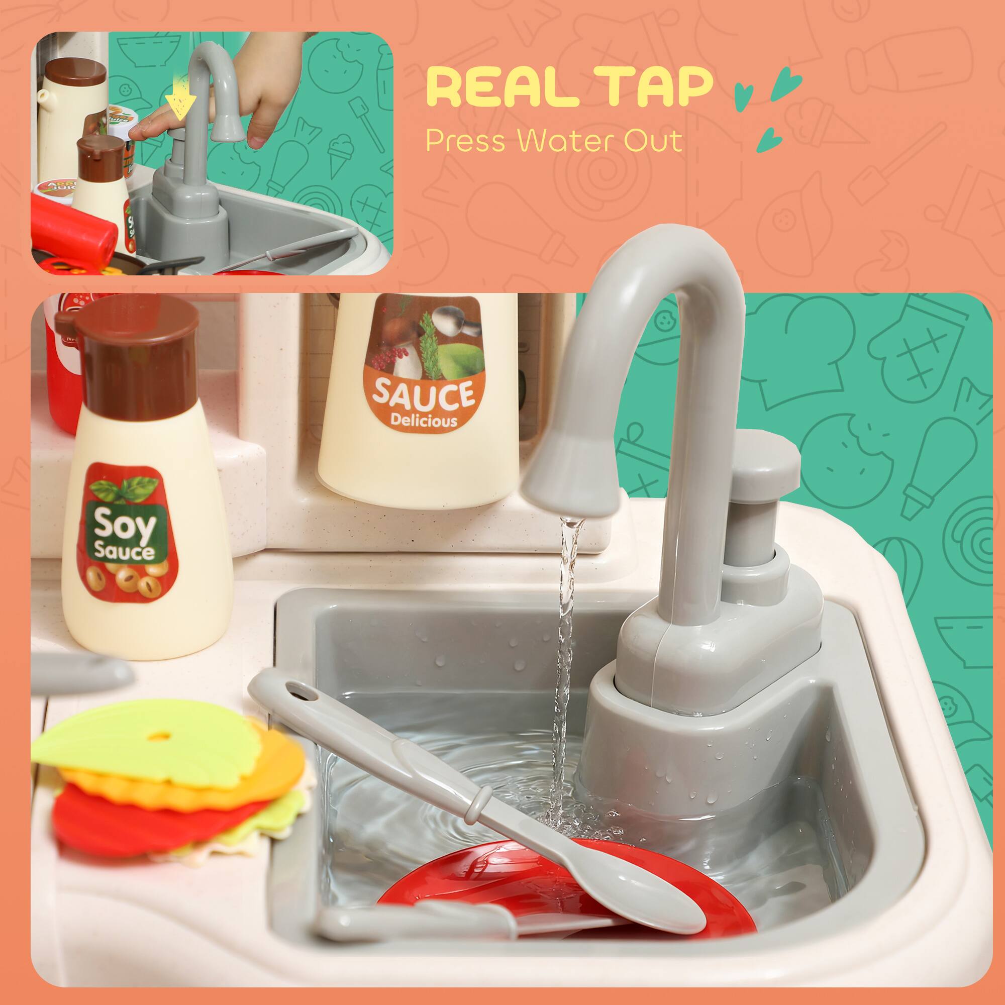 REAL TAP  
Press Water Out  

SAUCE Delicious  
Soy Sauce