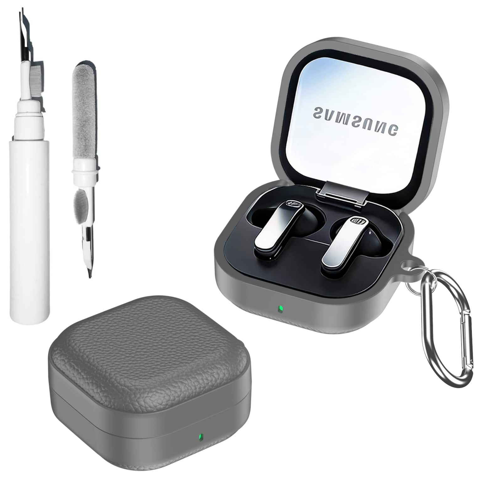 Dteck - for Samsung Galaxy Buds 4 & Buds 4 Pro Case with Carabiner, Lychee Texture Faux Leather Shockproof TPU Cover - Gray price history on PriceWatchPro