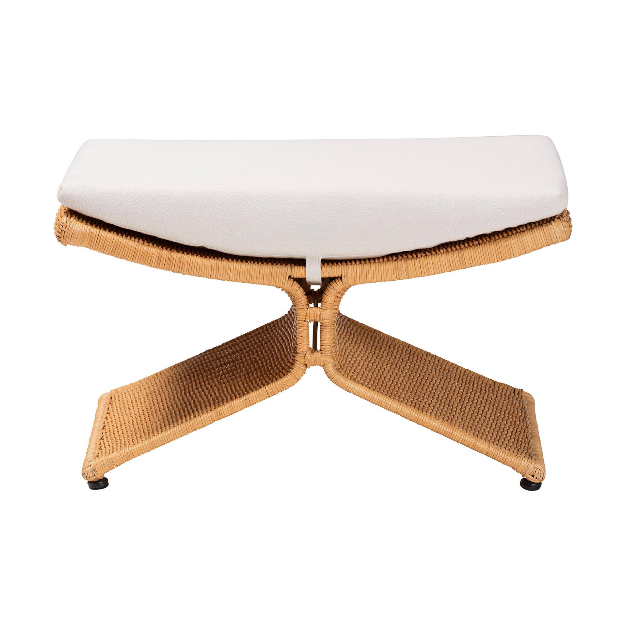 Angle. bali & pari - Reya Natural Rattan Footstool - Sculptural Handwoven Ottoman with Pedestal Base for Lounge and Living Spaces - Light Honey.