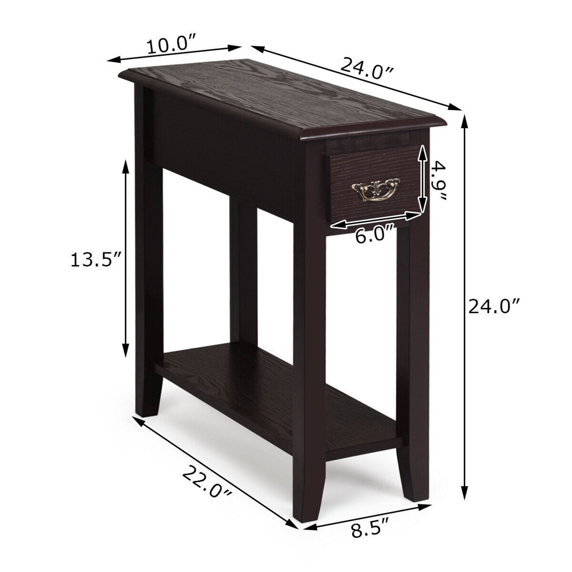 Width: 10.0"
Height: 24.0"
Depth: 13.5"
Drawer height: 6.0"
Drawer width: 4.9"
Leg width: 22.0"
Leg height: 8.5"