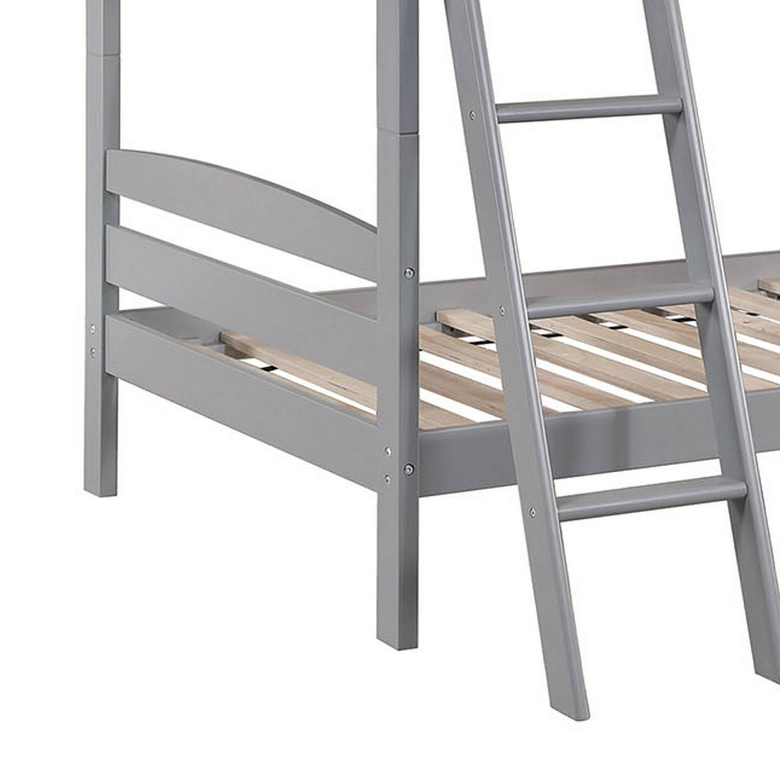 Alt View 3. Manhattan Lane - Hina Twin Bunk Bed, Angled Ladder, Sturdy Slat Design, Gray Solid Wood - Gray.
