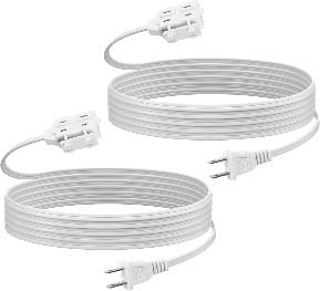 BN-LINK - 9 ft 3-Outlet Indoor Extension Cord 16/2 SPT-2, 2-Pack 2-Prong Polarized, for Home, Office, Holiday - White