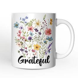 OrnamentallyYou - Wildflower Bouquet Mug, Floral Gift - White