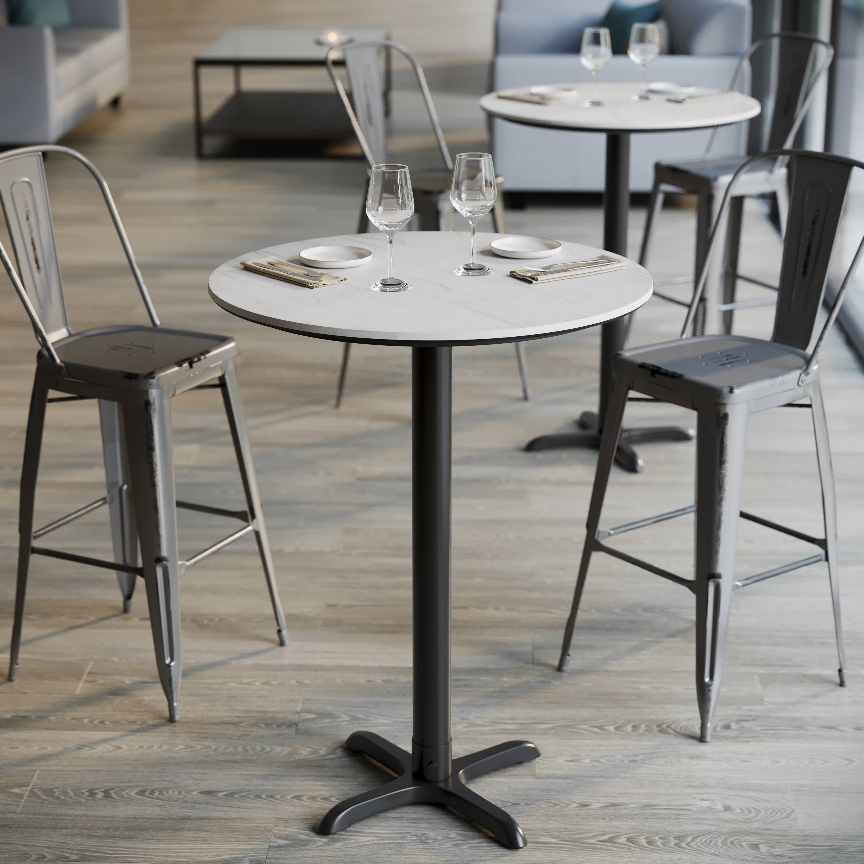 Alt View 4. Emma + Oliver - PureShield Tabletop with Seam-Free Surface Innovation and Bar Height Base - White Faux Marble/Black Base.