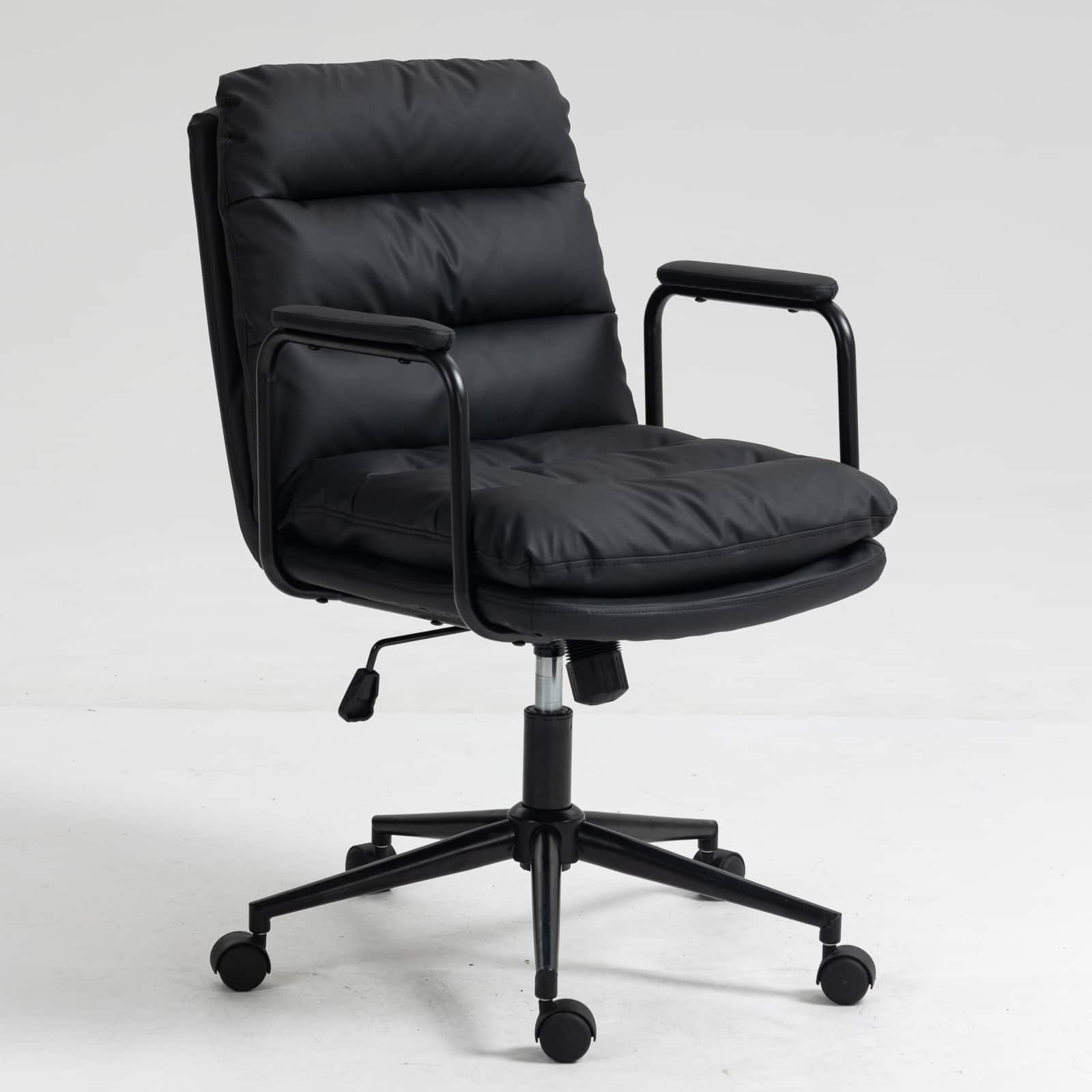 Spaco - Executive Office Chair with Ergonomic PU Leather, 40° Recline, Swivel with Wheels, for Home Office - Black