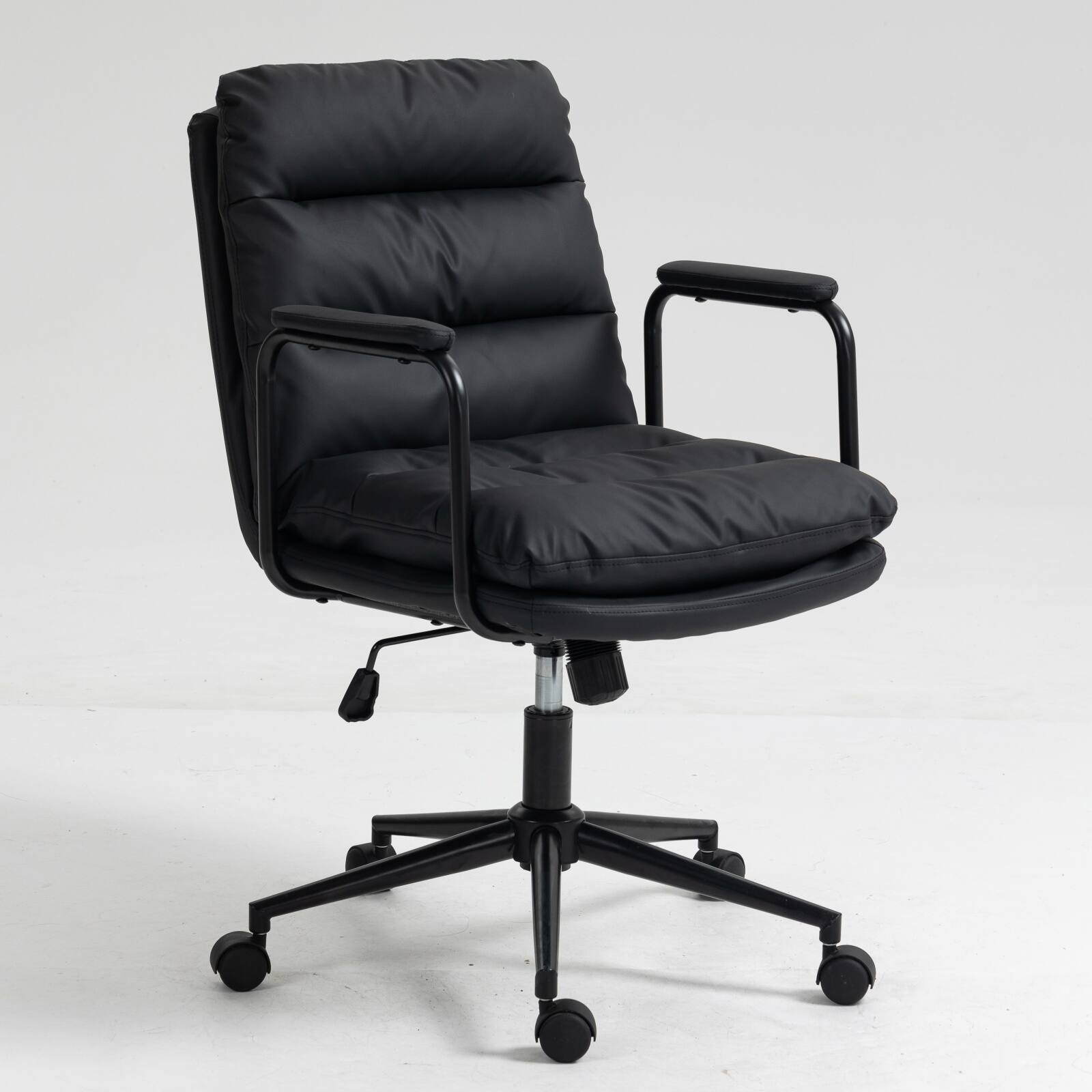 Spaco - Executive Office Chair with Ergonomic PU Leather, 40° Recline, Swivel with Wheels, for Home Office - Black