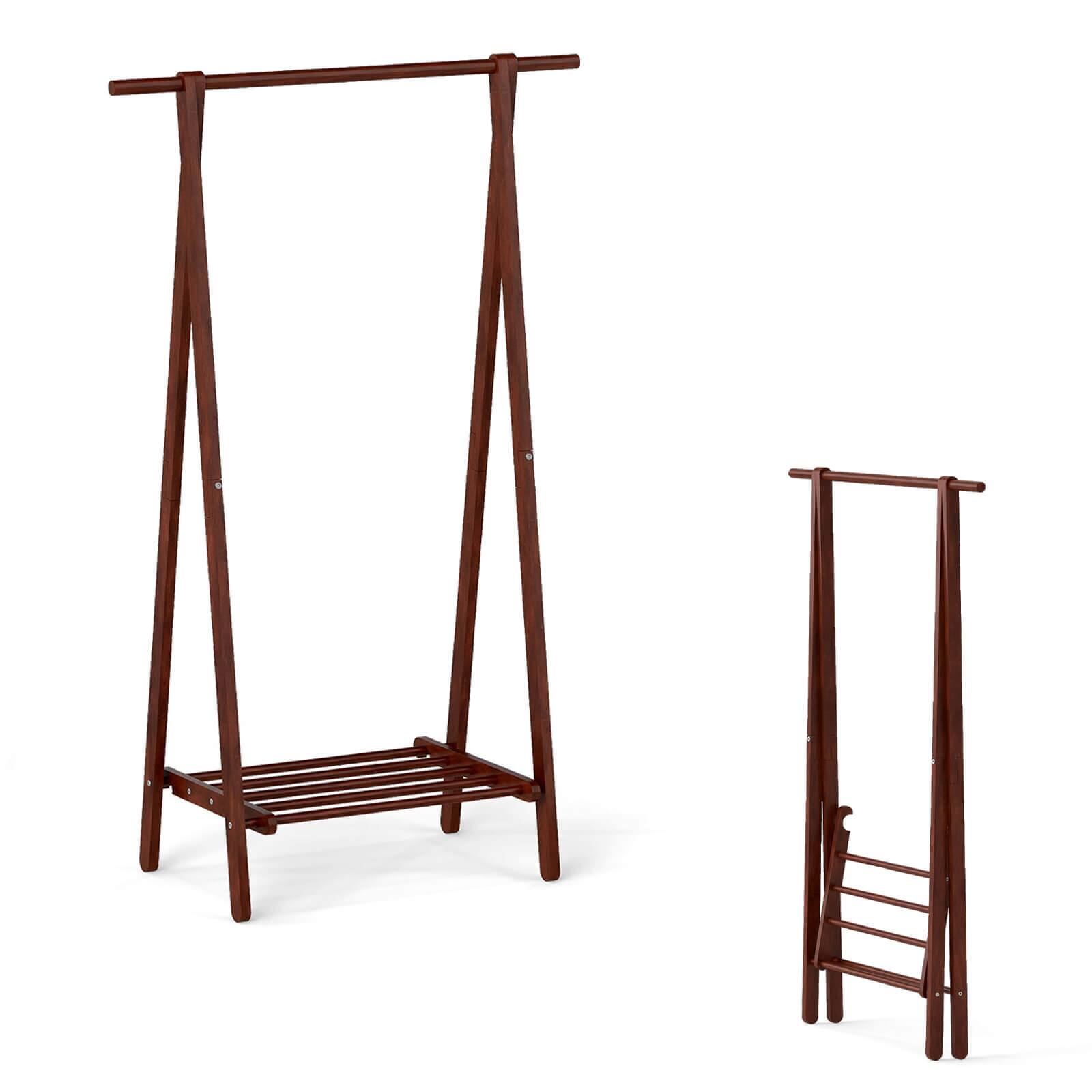 Alt View 9. Costway - Costway Folding Rubber Wood Clothes Hanging Rack with Bottom Storage Shelf for Bedroom - Walnut.