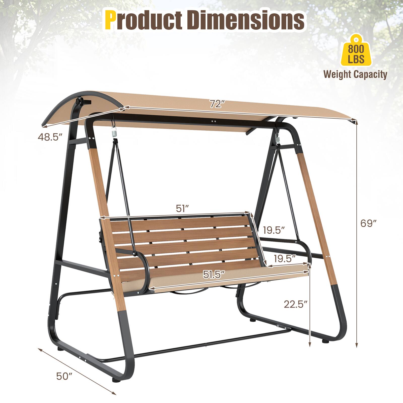 Product Dimensions: 800 LBS Weight Capacity  
72" x 48.5" x 51" x 19.5" x 69" x 51.5" x 19.5" x 22.5" x 50"