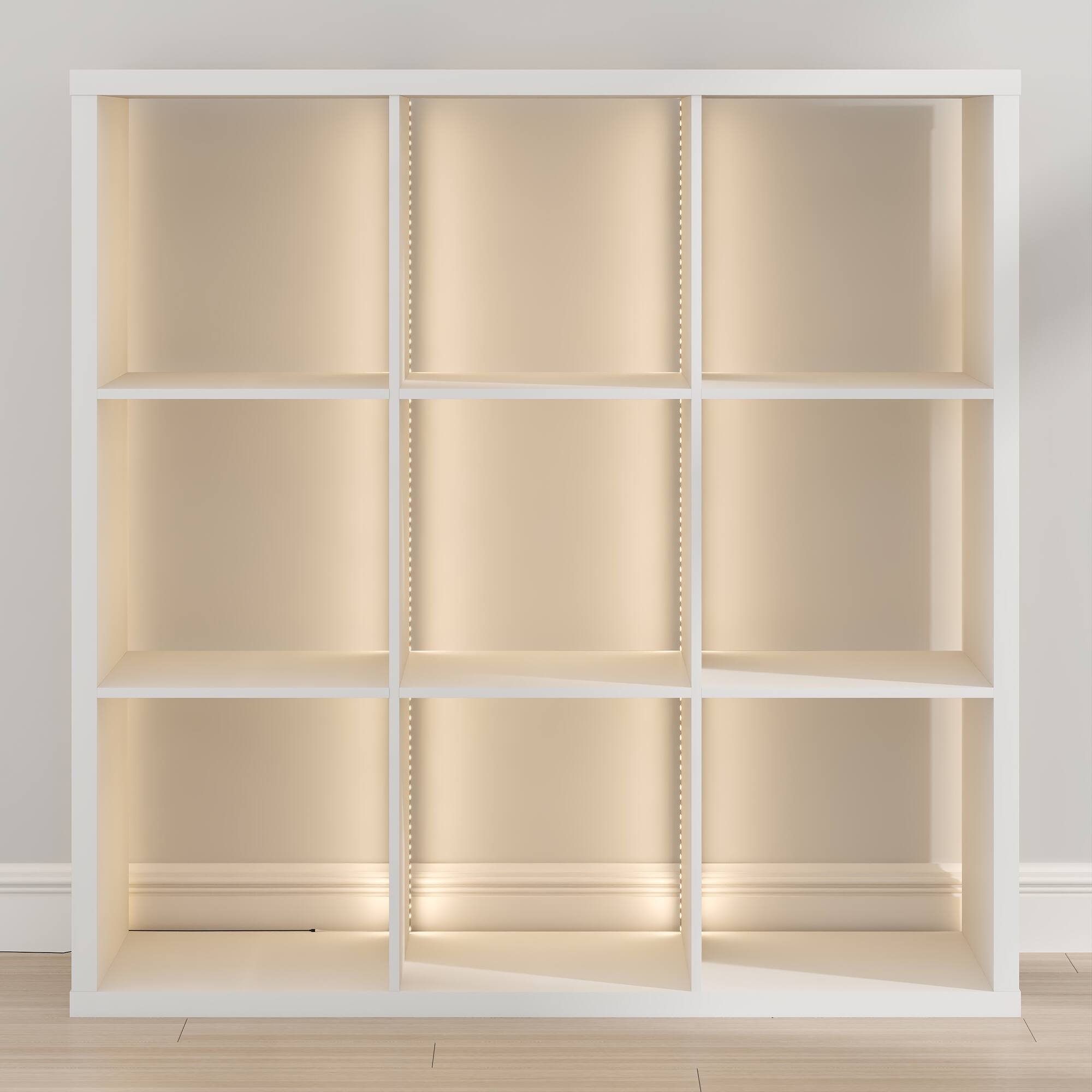Alt View 5. Furinno - CUBICLE Book Shelf with LED Lights, 9-Cube LED Bookshelf, Reversible Extra Thick Frame Bookcase, Display Storage Shelves - White.