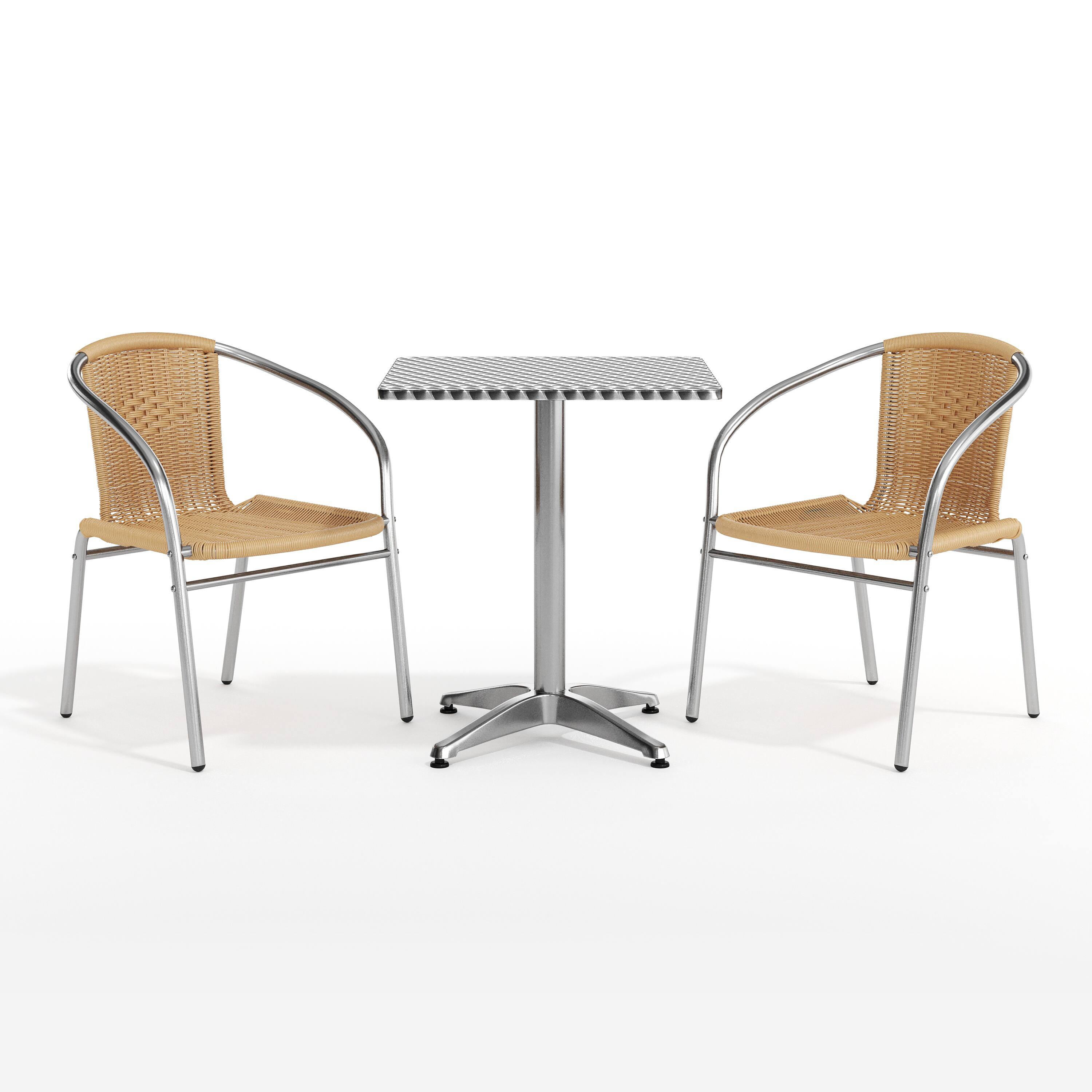 Alt View 10. Emma + Oliver - 23.5" Square Aluminum Garden Patio Table Set with 2 Rattan Chairs - Beige.