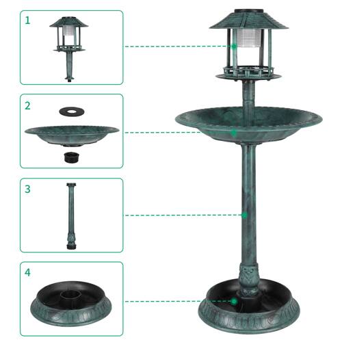 Alt View 5. Winado - 42in Resin Pedestal Bird Bath, Feeder Bowl Freestanding with Solar Lamp, Planter Base for Outdoor Garden Yard Decoration - Dark Green.