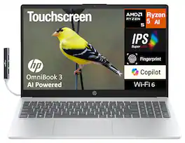 HP - OmniBook 3 Laptop 15.6 FHD (AMD Ryzen AI 5 330, 64GB DDR5, 2TB PCIe SSD, AMD Radeon 820M, Win 11 Pro) w/USB Hub - Glacier Silver