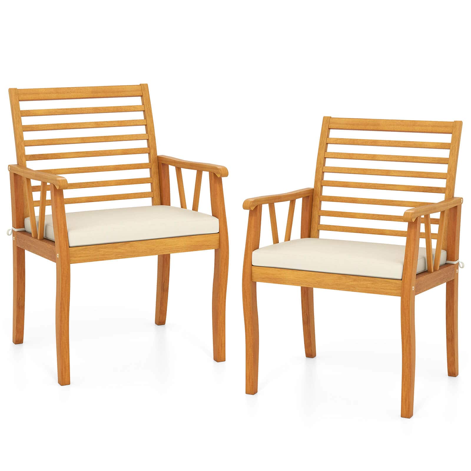 Costway - Patio Chairs Set of 2with Inclined Backrests and Slatted Seats Acacia Wood Outdoor - Natural,White price history on PriceWatchPro