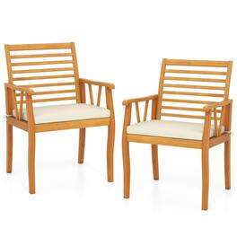 Costway - Patio Chairs Set of 2with Inclined Backrests and Slatted Seats Acacia Wood Outdoor - Natural,White