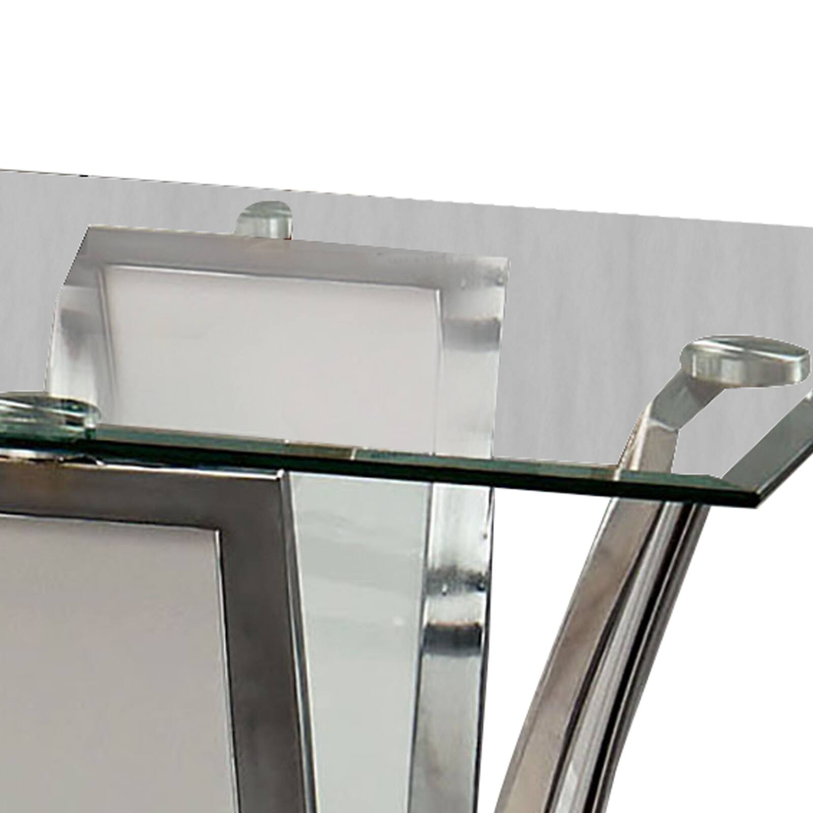 Alt View 3. Manhattan Lane - Chrome Trim Flared Base End Table with Glass Top - White and Silver.