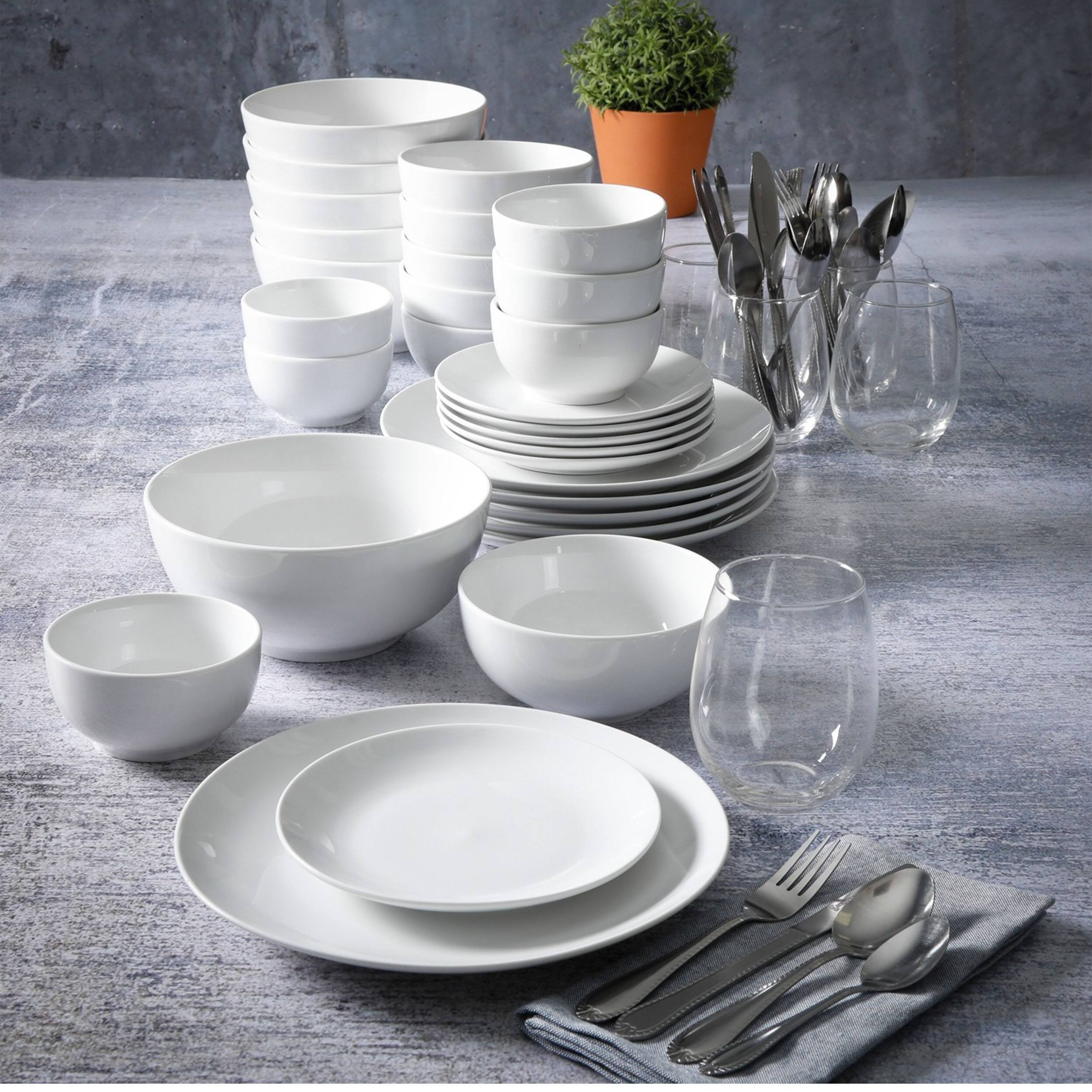 Alt View 9. Gibson - Gibson All U Need 60 Piece Ceramic Dinnerware Combo Set with Drinkware and Flatware - White.