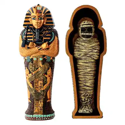Front. Pacific Trading - Egyptian Pharaoh King Tut in Coffin with Mummy Figurine.