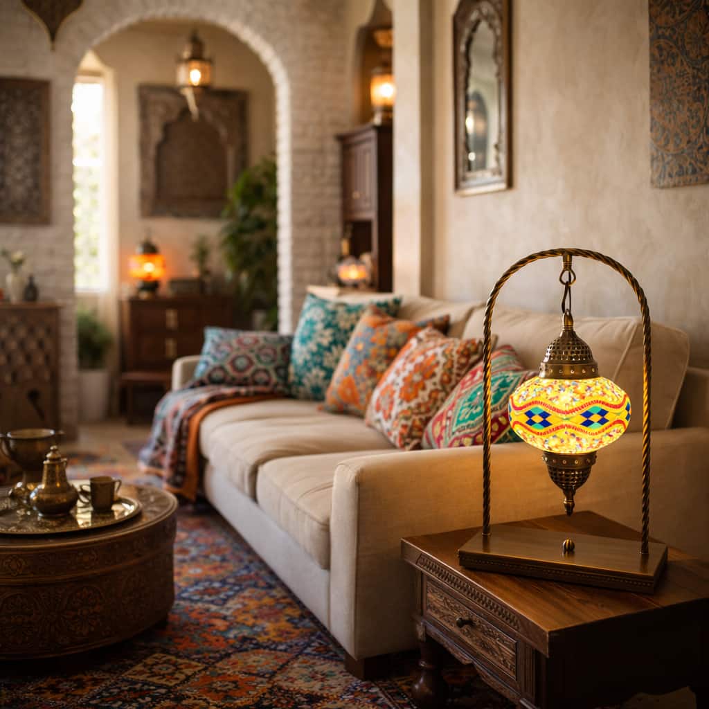 FC Design - 17"H Bronze Arch Base Globe Kilim Mosaic Turkish Lamp