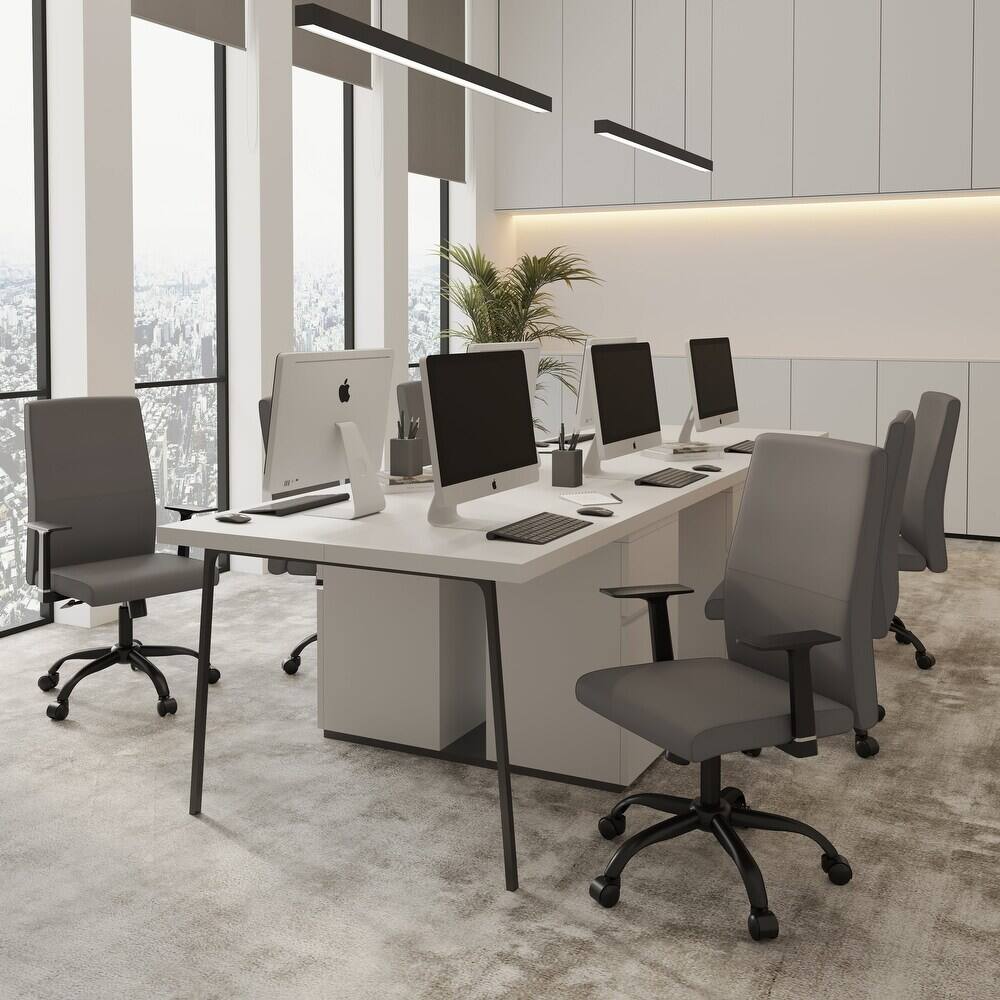 Left. LeisureMod - Evander Leather Office Chair Aluminum Frame with Adjustable Height, Swivel, Ergonomic Desk Chair - Grey.