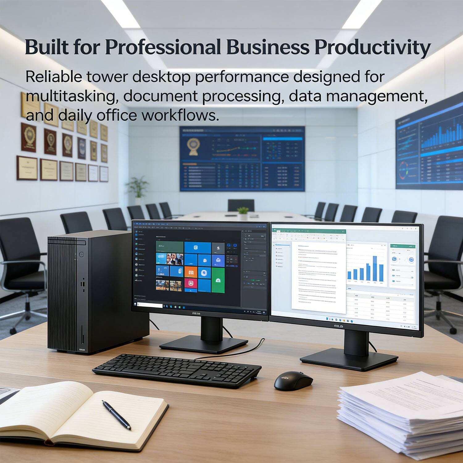 Built for Professional Business Productivity

Reliable tower desktop performance designed for multitasking, document processing, data management, and daily office workflows.
