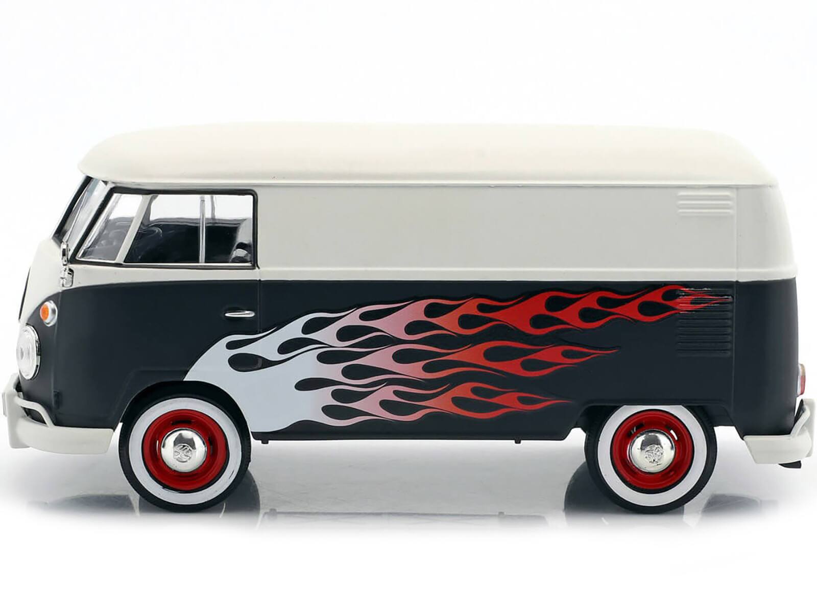 Alt View 1. Motormax - Volkswagen Type 2 (T1) Delivery Van with Flames 1/24 Diecast Car Model by Motormax.
