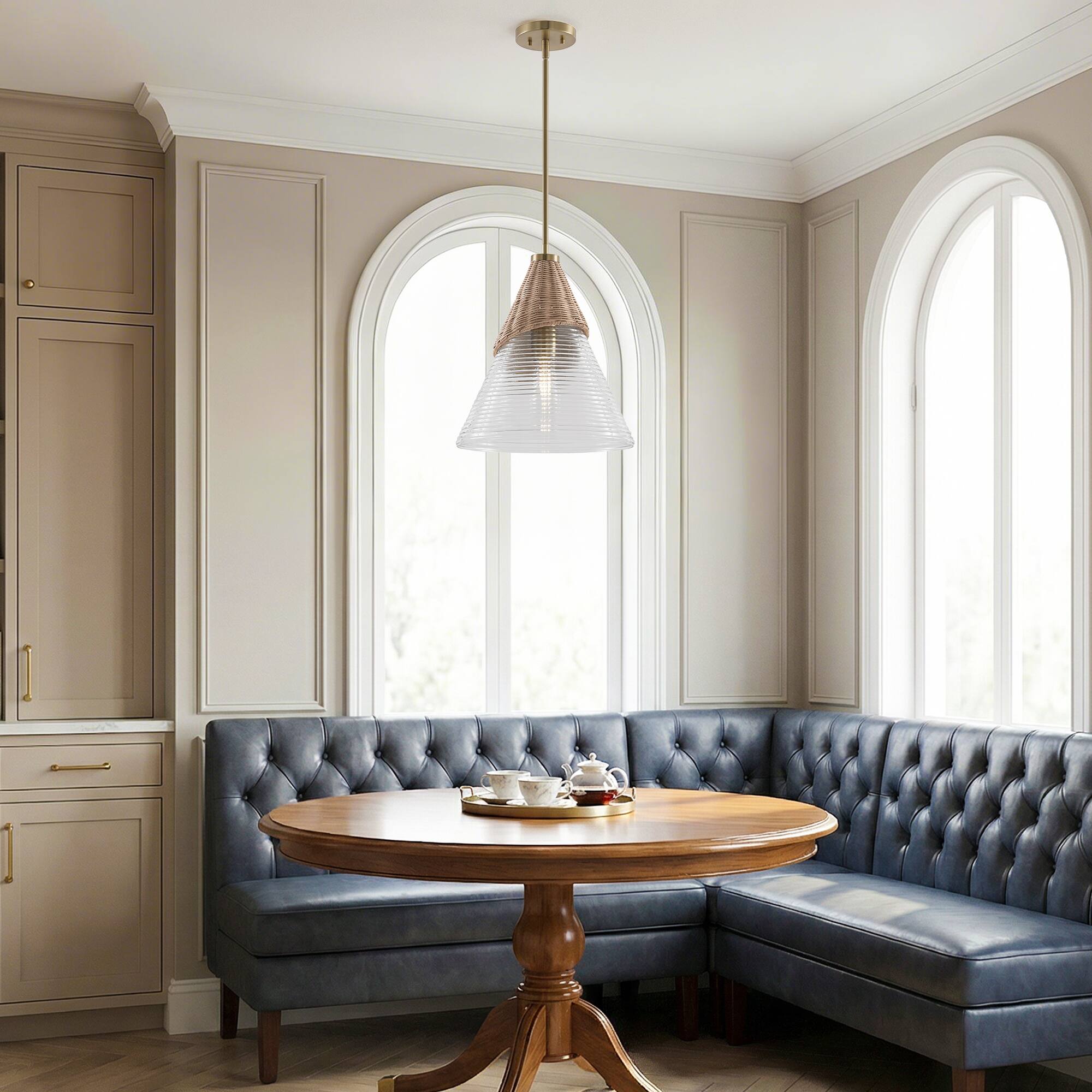 Alt View 1. Parrot Uncle - 1-Light Natural Modern Brass Hand-Woven Rattan Hanging Lamp Pendant Light - Brass.