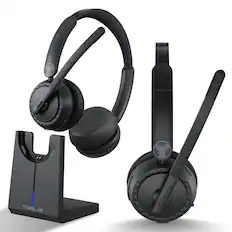 Front. TREBLAB - C7-Pro Wireless Bluetooth Headset, 45H Playtime, Type-C Fast Charging, IPX4 Waterproof, Wireless Headset for Work, Calls - Black.