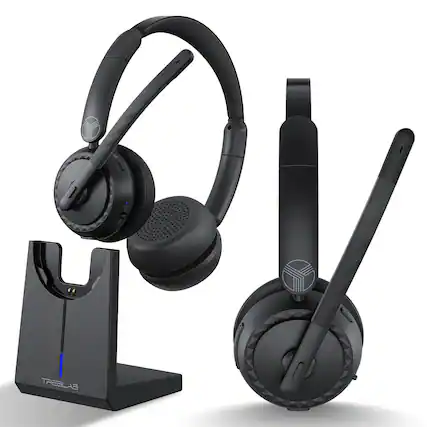 Front. TREBLAB - C7-Pro Wireless Bluetooth Headset, 45H Playtime, Type-C Fast Charging, IPX4 Waterproof, Wireless Headset for Work, Calls - Black.