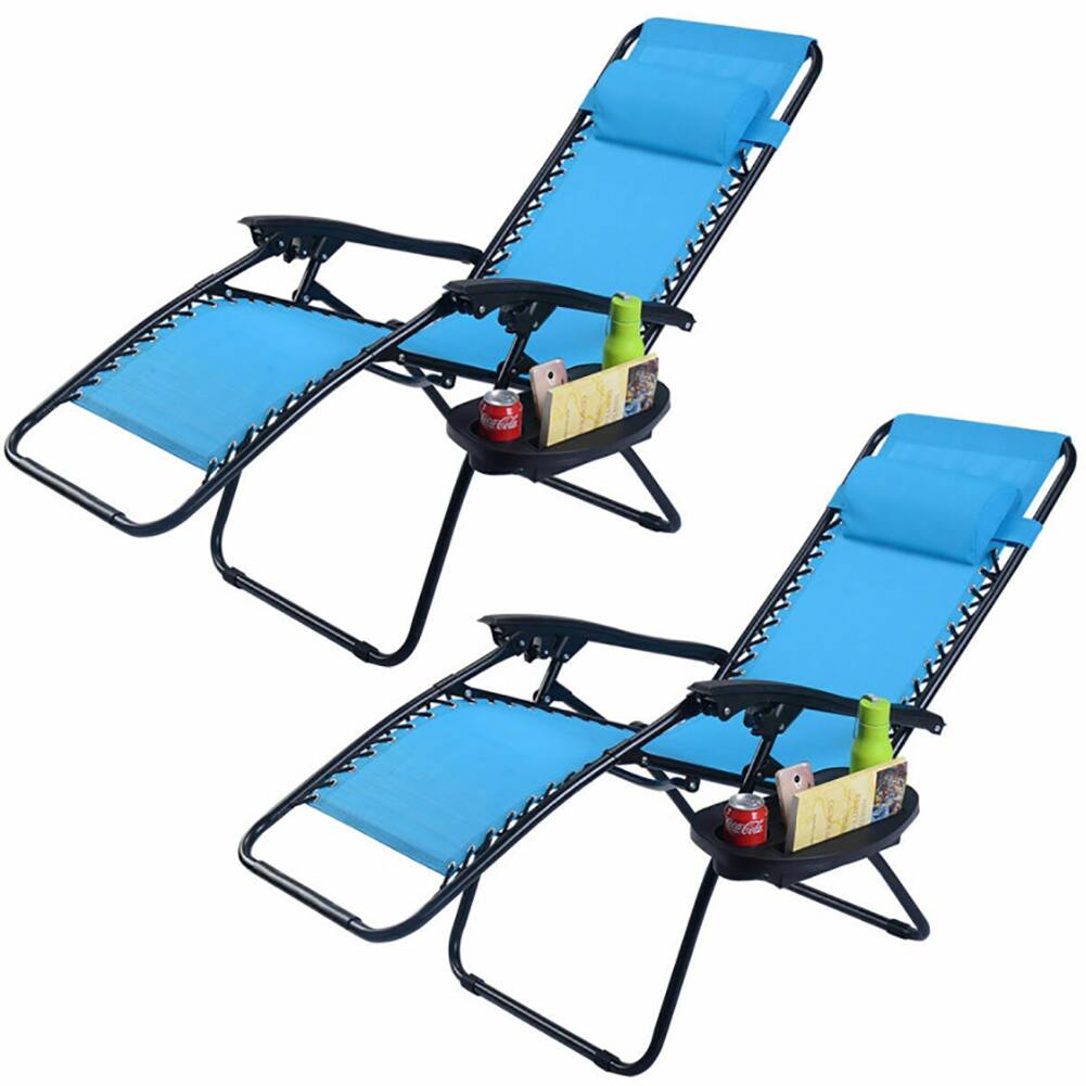 Angle. Pefilos - 2 Pieces Folding Lounge Chair with Zero Gravity-Light Blue, Oversized Padded Zero Gravity Chair, Foldable Patio Recliner - Blue.